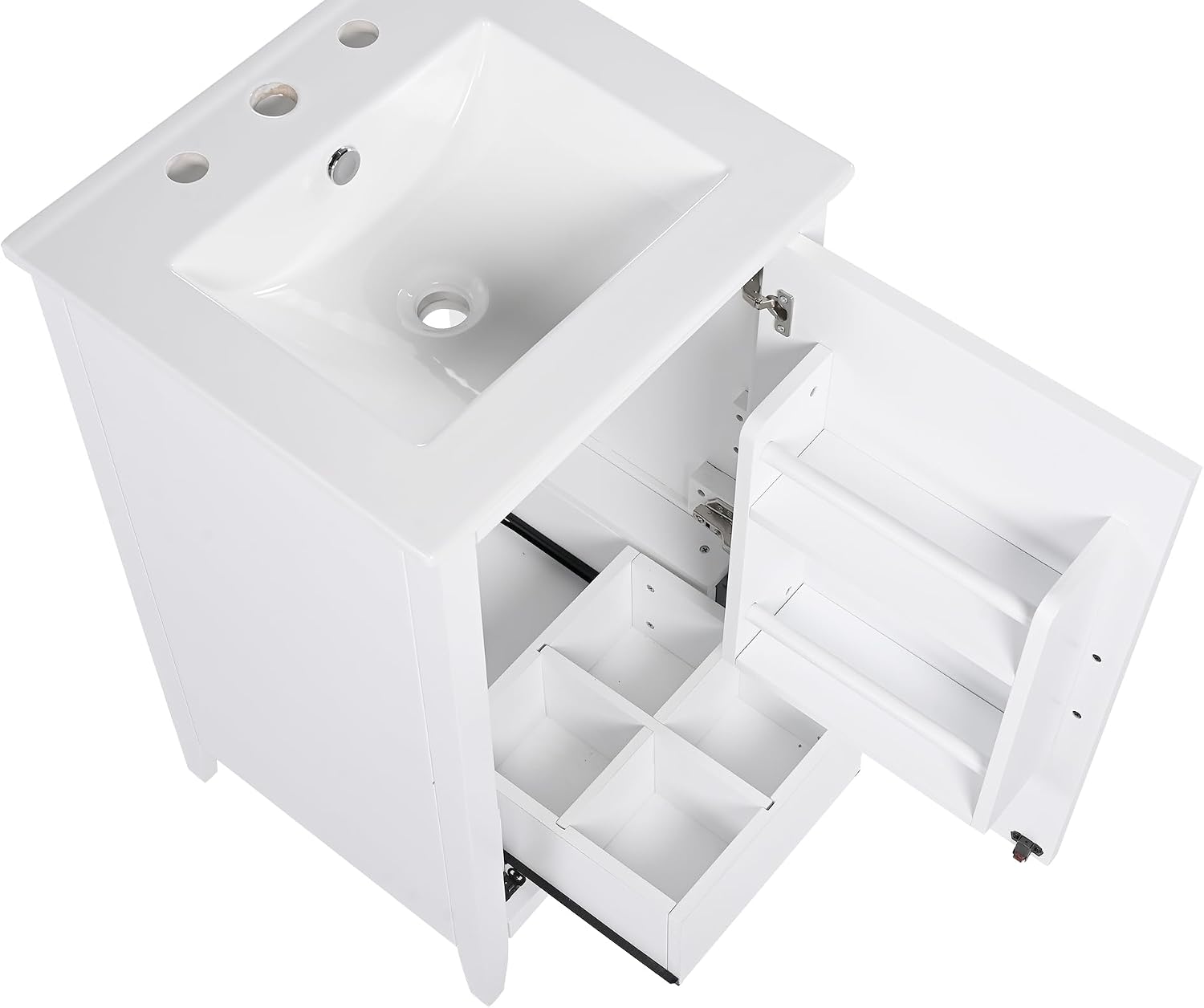 20.3'' Narrow White Bathroom Vanity with Sink, Modern Bathroom Storage Cabinet, Functional Drawer, Door Shelf, Soft-Closing Door, Single Sink Vanity for Small Space (White)