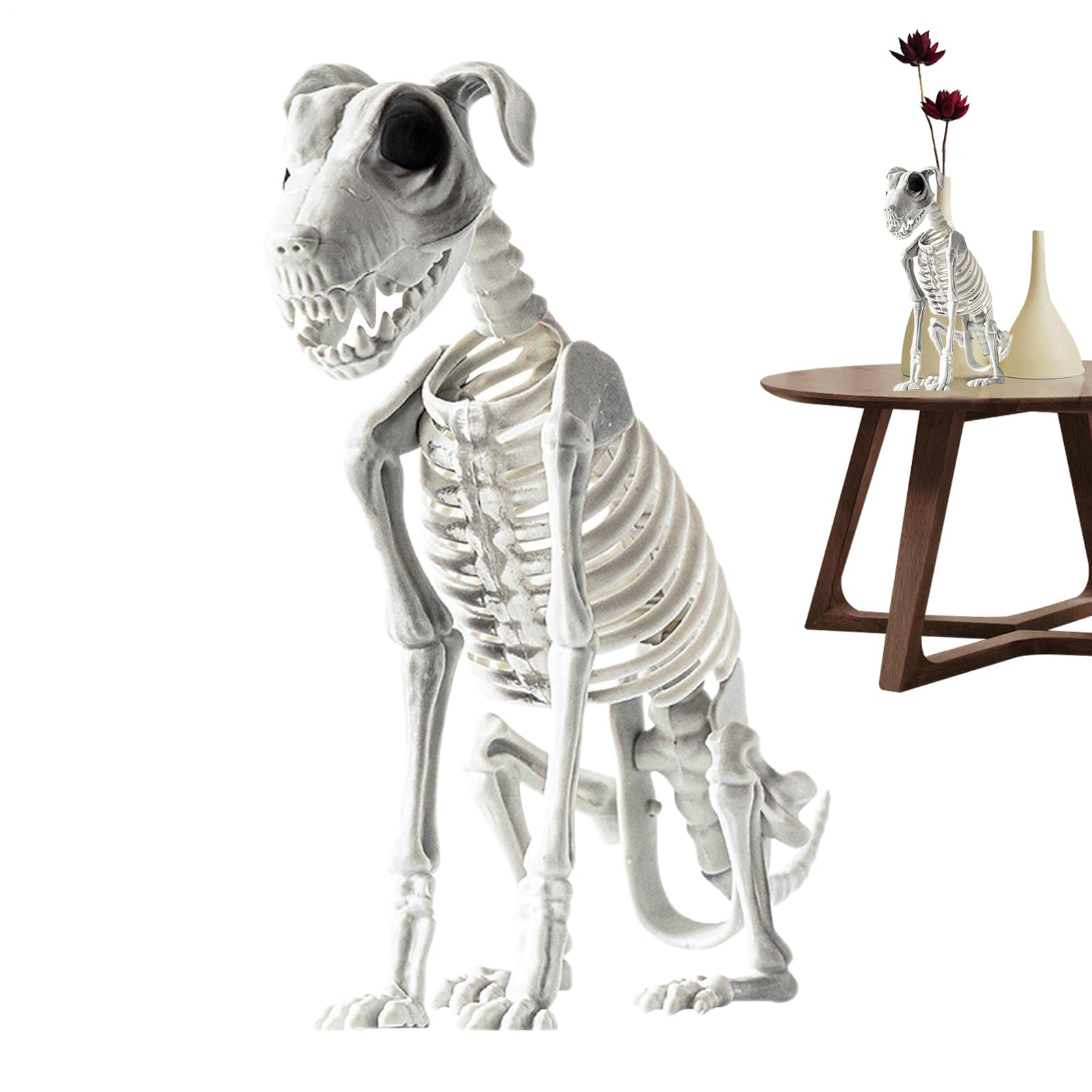 Joints articulés sur ce squelette de chien Halloween pour pose réaliste 44x31cm