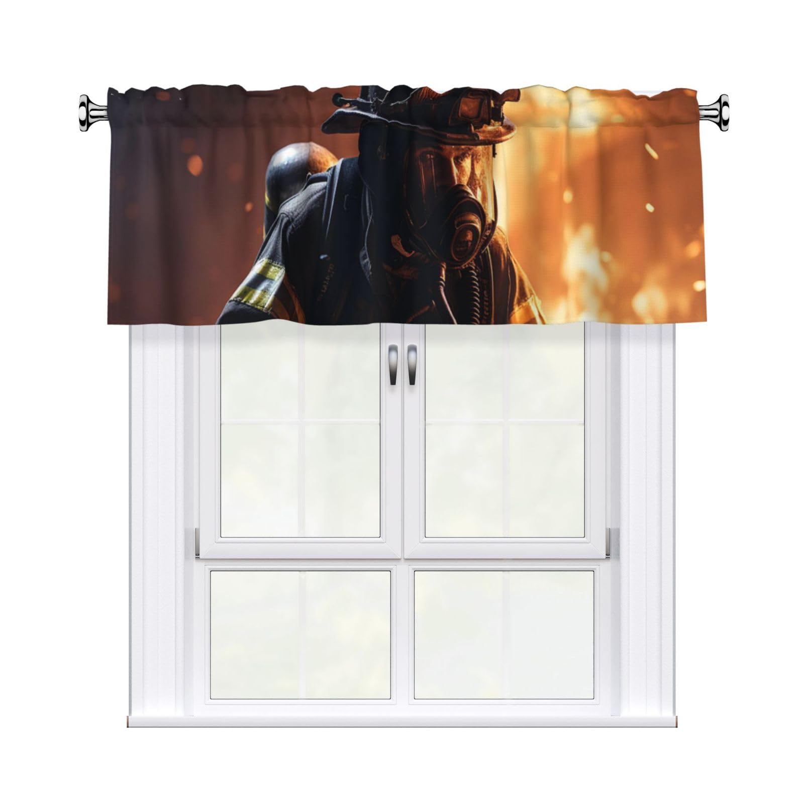 Window Valance Kitchen Curtains 54 x 18 Inch Firefighter Fireman Flame Valances for Windows Curtain Valance Vintage Short Window Treatment for Kitchen Dining Room Bathroom Bedroom Home Decor