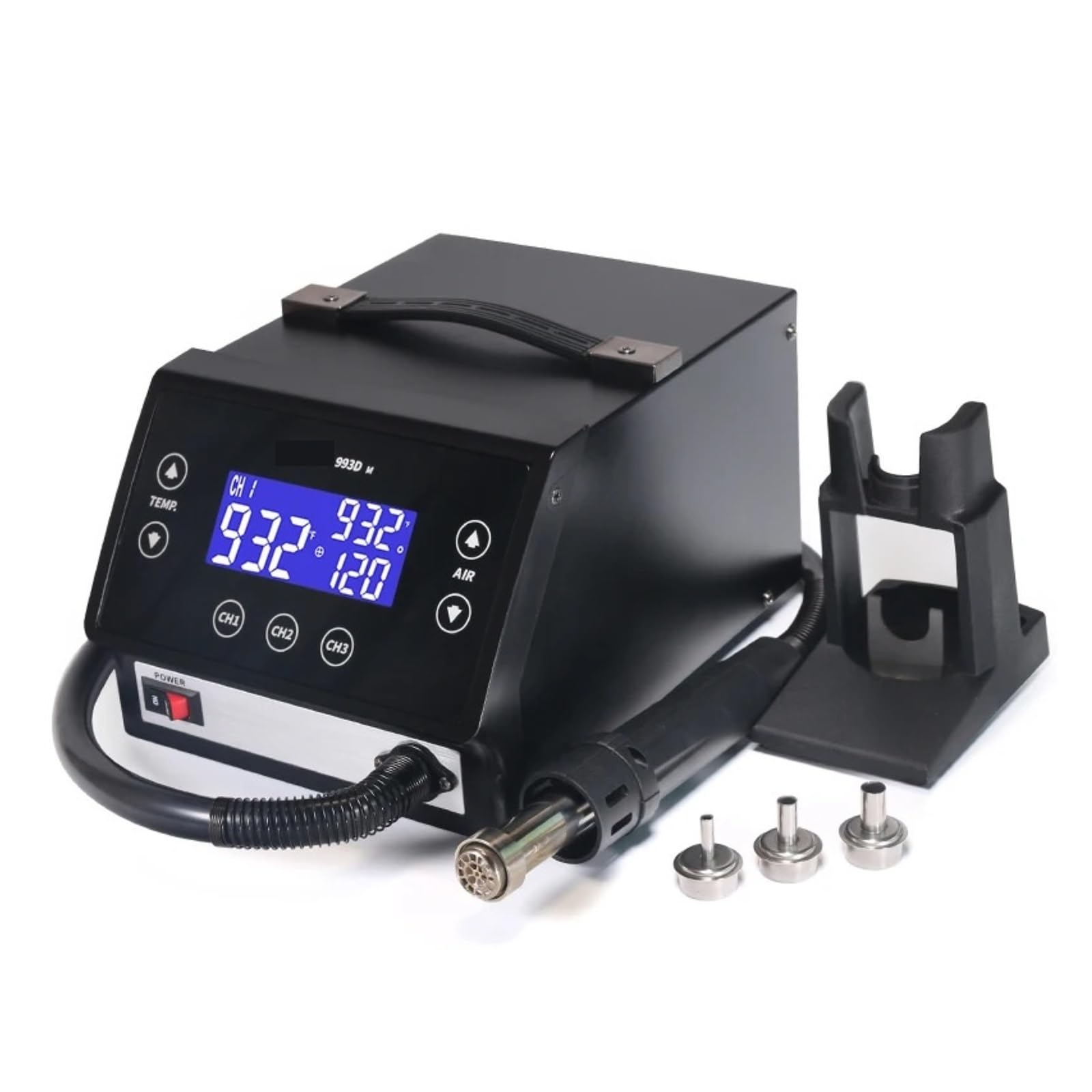 993DM Stazione di rilavorazione ad aria calda touch screen da 1000 W, ventilatore senza spazzole 3 canali,Giunzione Termica