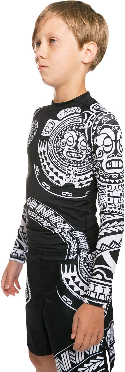 Hardcore Training Kids Rash Guard Compression Base Layer Tights No Gi BJJ Fitness Workout Running Boxing 8 Years Black White - Image 2