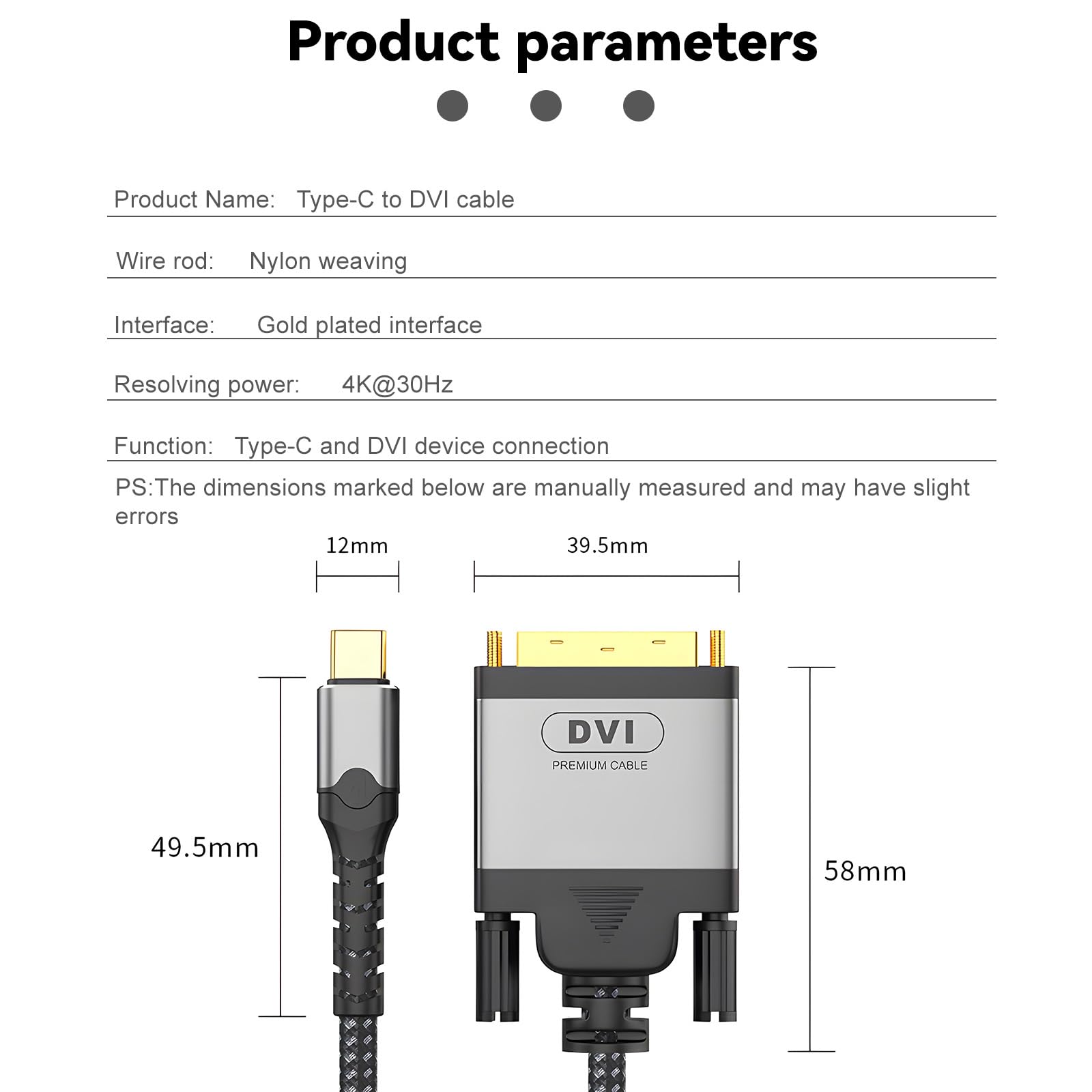 Cavo USB C a DVI 4K @ 30Hz Thunderbolt a DVI USB Type-C (Thunderbolt 3) a DVI, cavo USB-C a DVI-D, compatibile con MacBook Pro, Samsung Galaxy, Surface Book, Dell, Pixelbook e altri 2 m