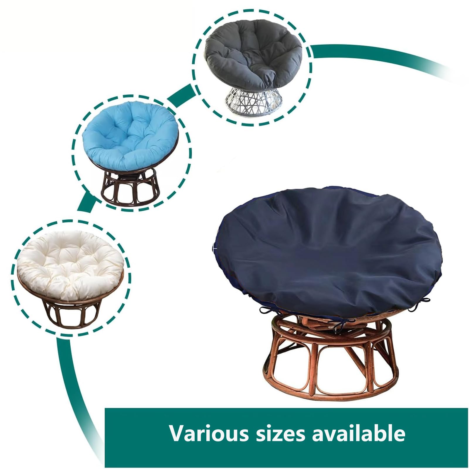 TENAGE Papasan Kussenhoes Alleen, Waterdichte Papasan Stoelkussenhoezen voor Binnen en Buiten, Papasan Slipcover Papasan Hoezen voor Kussens met Rits en Linten, Wasbaar in de Wasmachine 160cm/63in