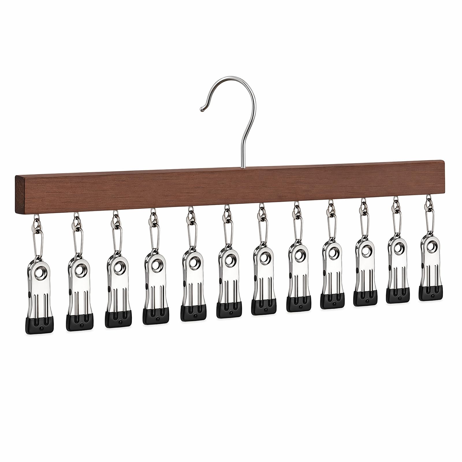 EcoGleam Wooden Closet Hangers with 12 Clips, Space Saving (E)