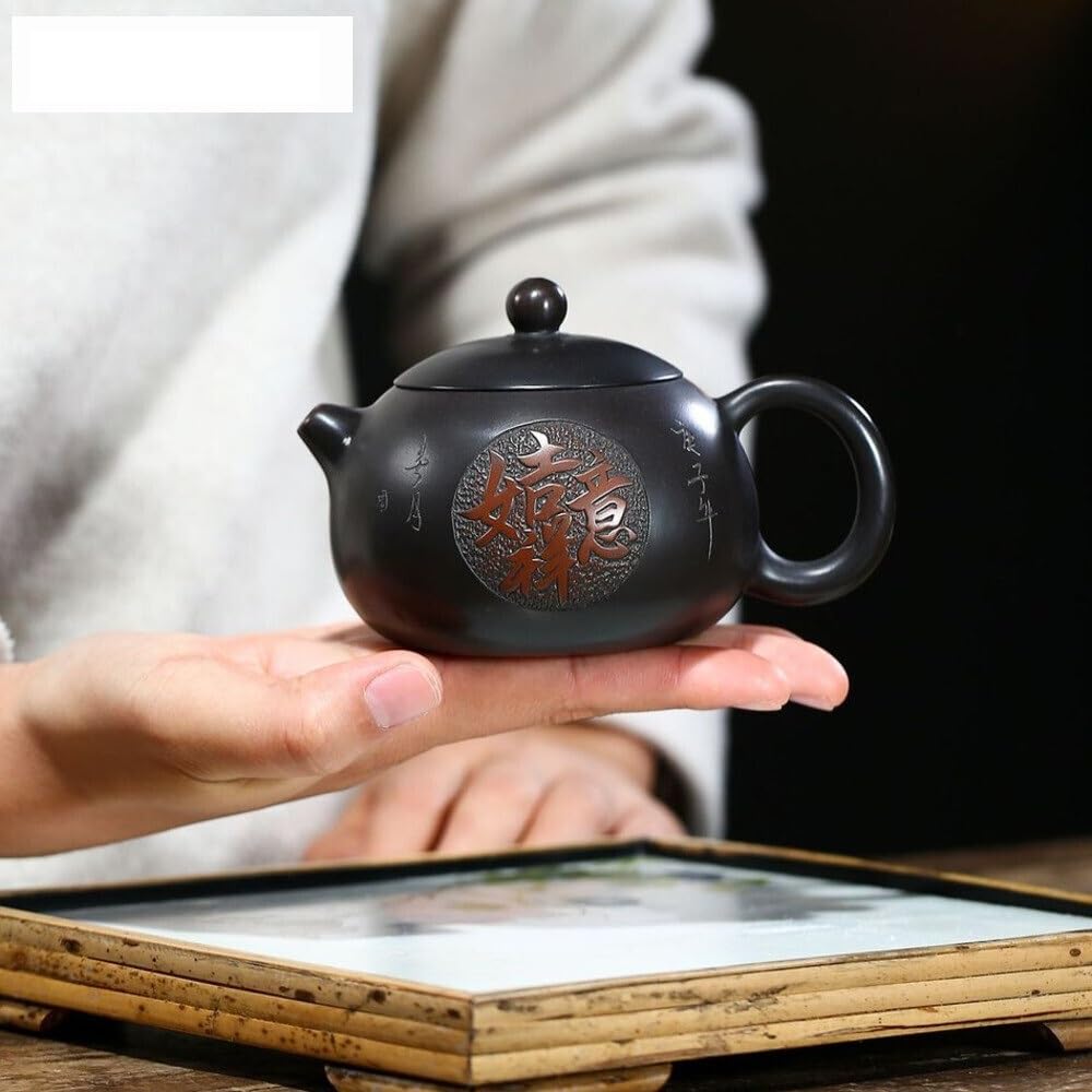 Teiere 210 ml Dipinto a Mano Fango Nero Xishi Teiera Yixing Viola Argilla Teiera Minerale Grezzo Zisha Bollitore Foro a Sfera Filtro Teaware Teiera