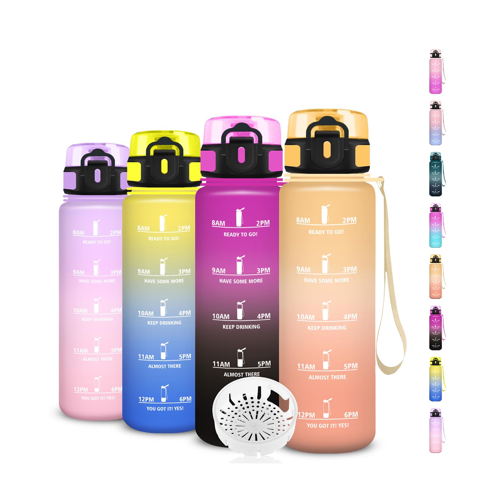 Trinkflasche Kinder, Wasserflasche 500ml, Auslaufsicher, Trinkflasche Kohlensäure Geeignet, mit Zeitmarkierung, Leicht zu Reinigen, mit Uhrzeit, für Schule, Büro, Outdoor, Camping, Running, Fitness