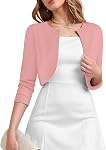 Heymoments Women's Cardigan 3/4 Sleeve Casual Shrug Lightweight Open Front Cropped Sweater Jacket Cover Up Outfits for Dress