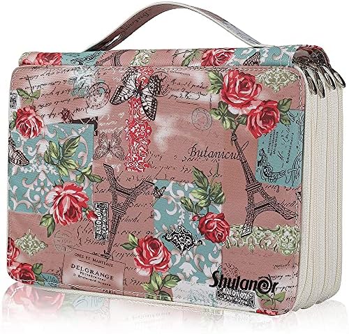 Shulaner 120 Slot Pencil Case with 3 Compartments, Large Capacity Butterflies and Rose Pattern Pencils Bag Waterproof PU Leather Pen Organizer Storage Holder - Yellow