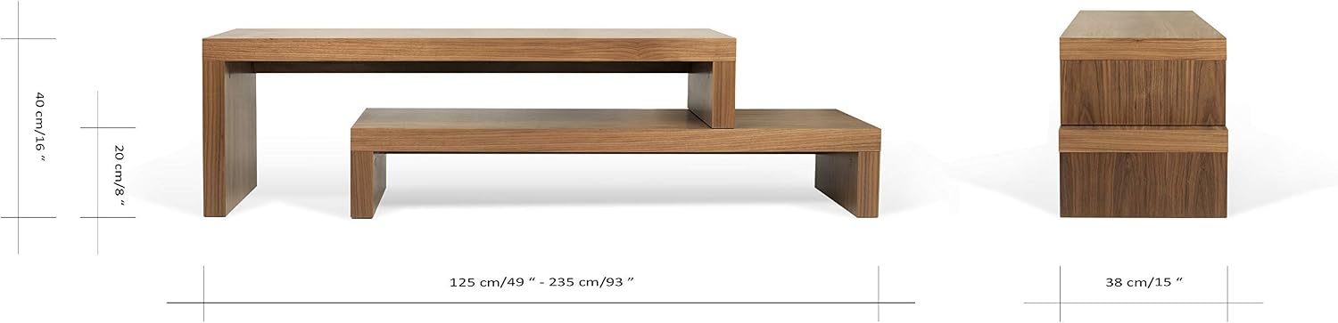 Tema Home Cliff TV Stand, 125/235 x 38 x 20/40 cm (L-D-H), Concrete & Black