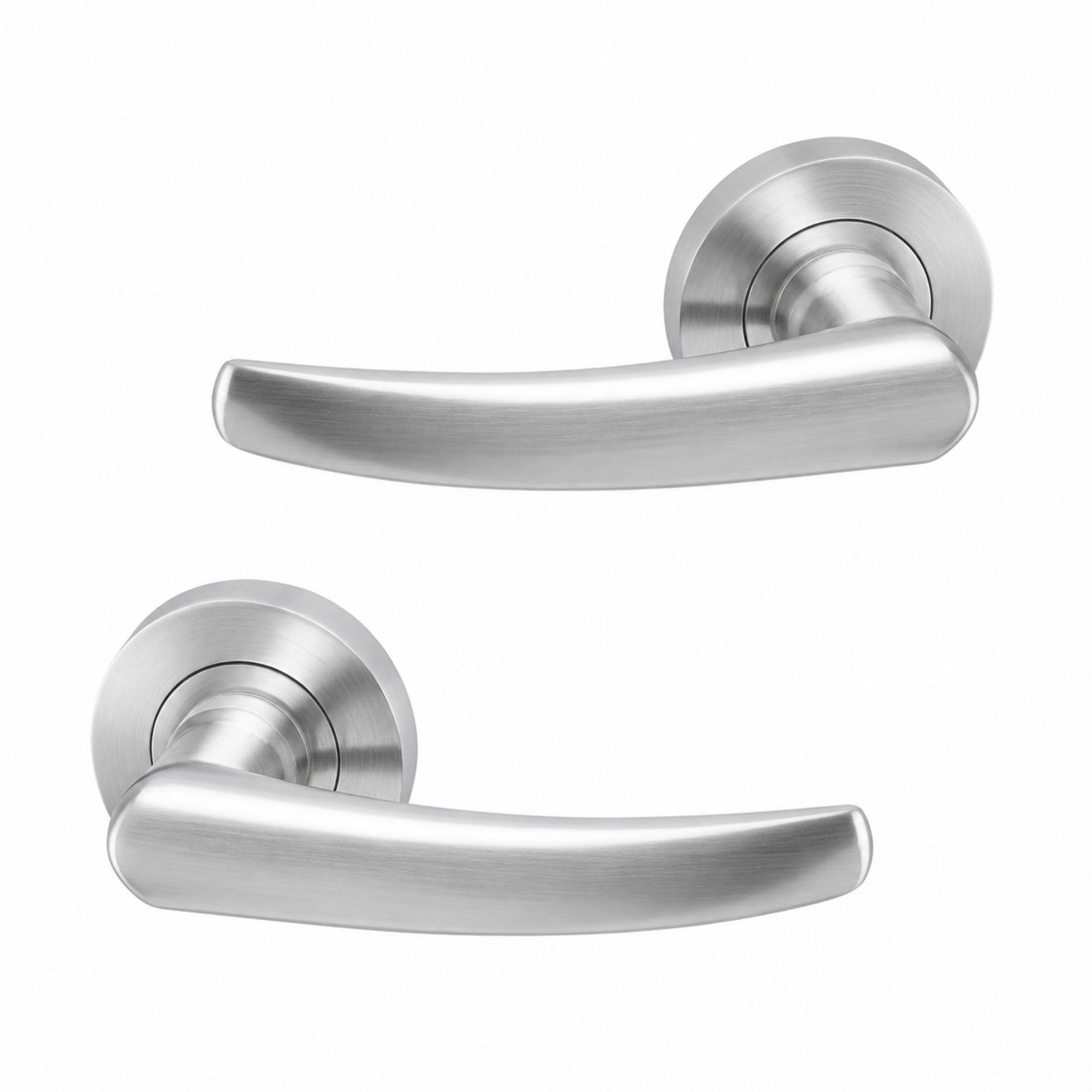 Uap Satin Chrome Alpine Internal Door Handles On Round Rose, Lever Handles For Interior Wooden Doors, Keyless Pair