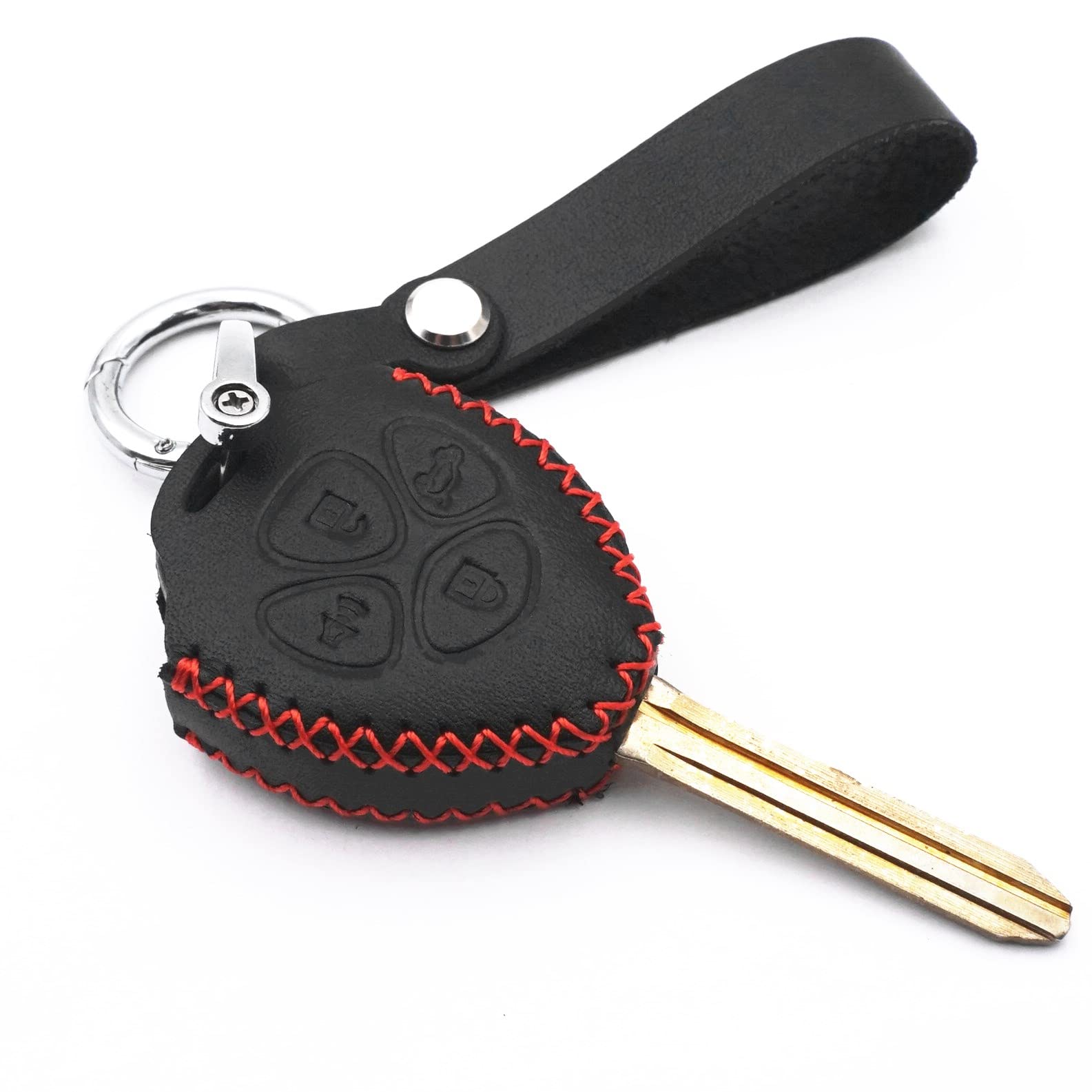 Leather Smart 4 Buttons Key Fob Case Cover Chain for Toyota Camry Avalon Matrix Corolla Land Cruiser (Black)
