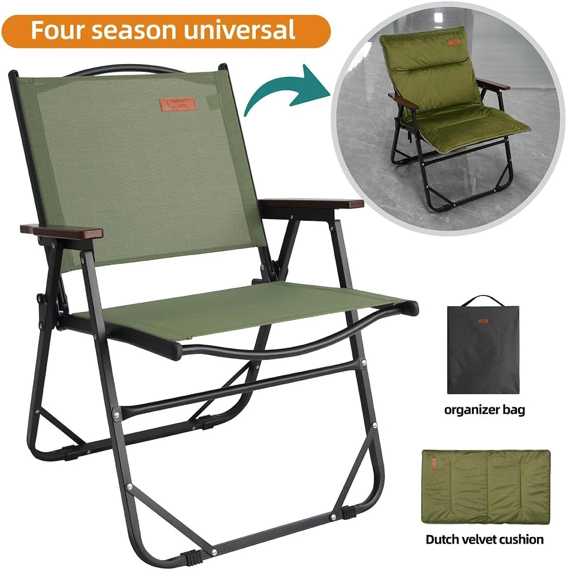 Folding Beach Back Cushion Picnic Thickened Mat Camping Picnic Chair Set(Black Set)