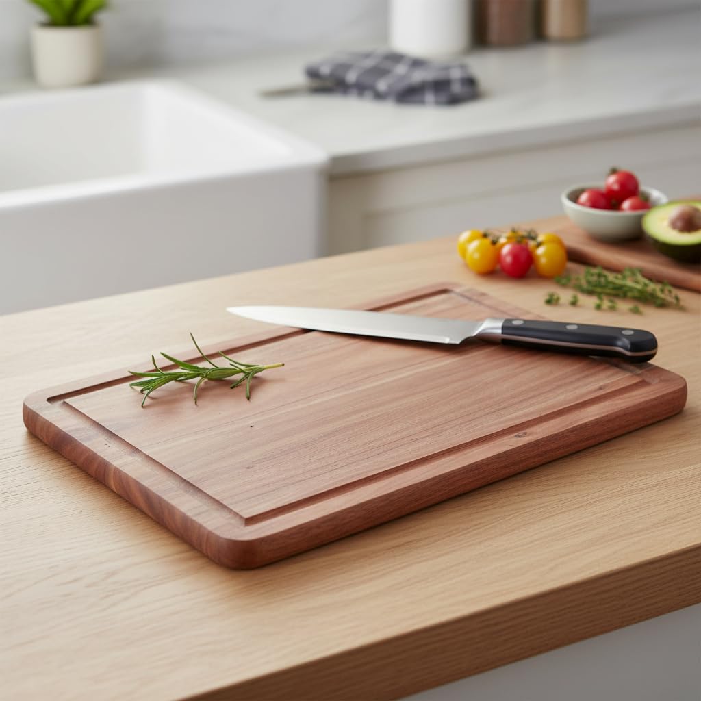 Deconox Doğal Akasya Ahşap Doğrama ve Kesme Tahtası - Kesme Panosu - 40x26x1.5 cm Çok Amaçlı Sunum Tepsisi, Peynir ve Et Servis Tahtası