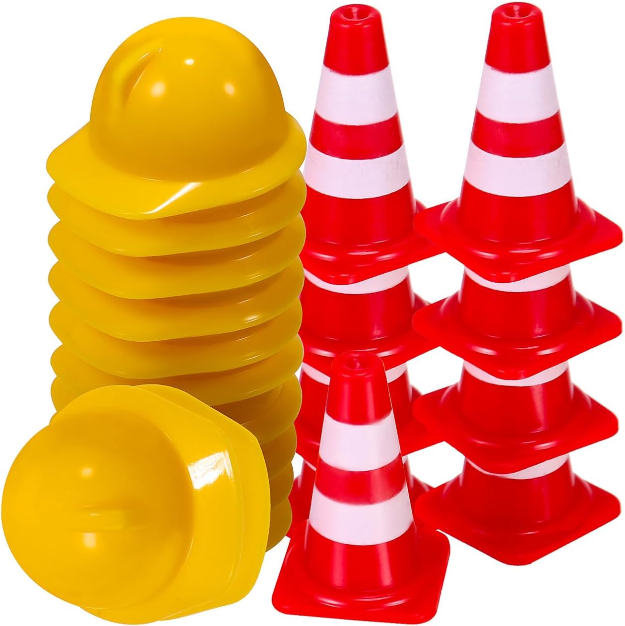 Kisangel Mini Traffic Cones and Mini Hard Hats Set 50Pcs Portable Construction Safety Cones for Kids Party Decorations and Traffic Safety Education(Dollhouse Accessories, Tiny Size)
