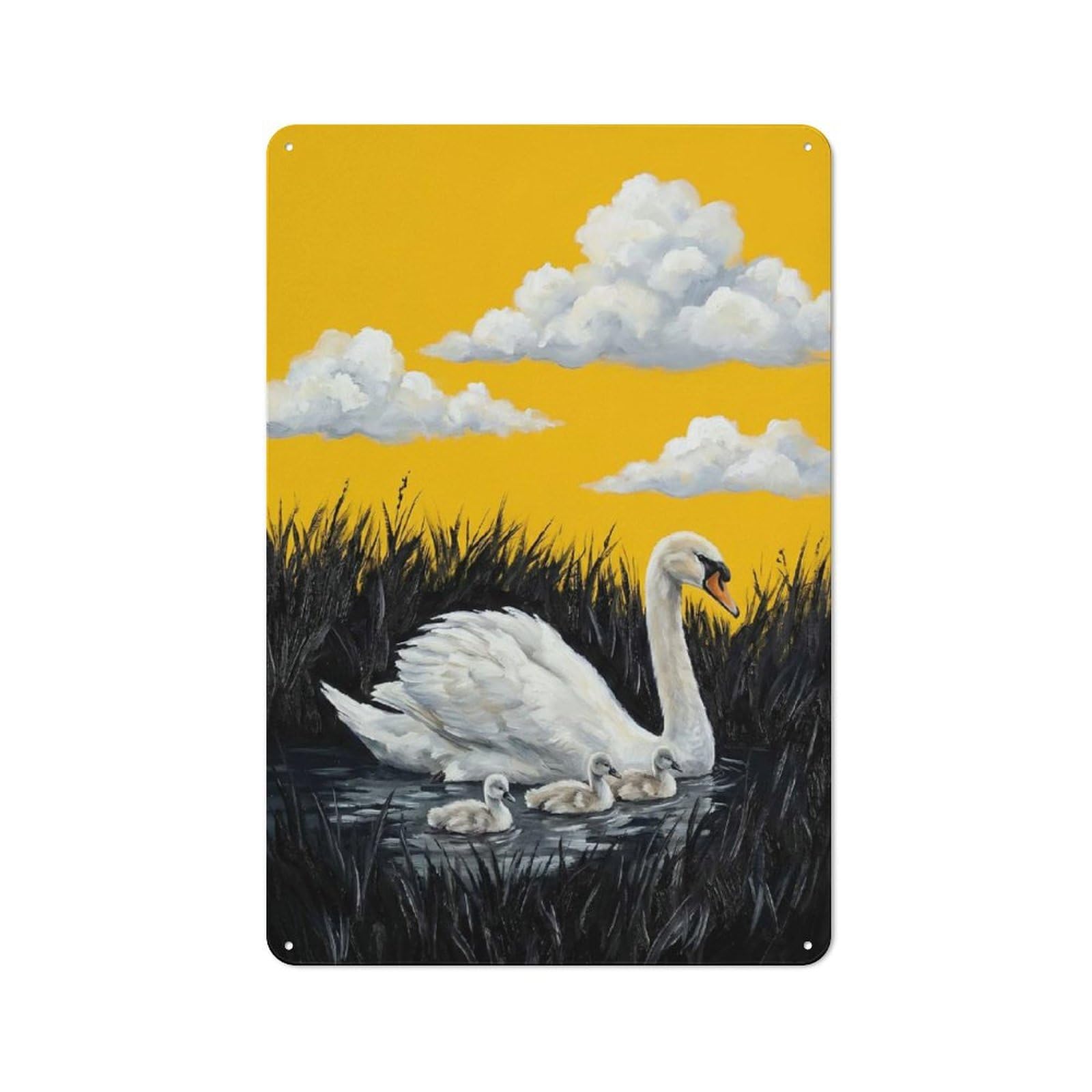 Junmoney Style-4 Retro Retro Metal Sign 30X20cm Featuring Swan Family Painting, Garage Wall Decor For Garage, Hobby Room, Office Or Man Cave