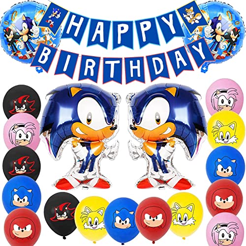 40PCS Decoracion Cumpleaños Sonic, Sonic Foil Globos, Sonic Party Supplies, Globos de Sonic, Feliz...