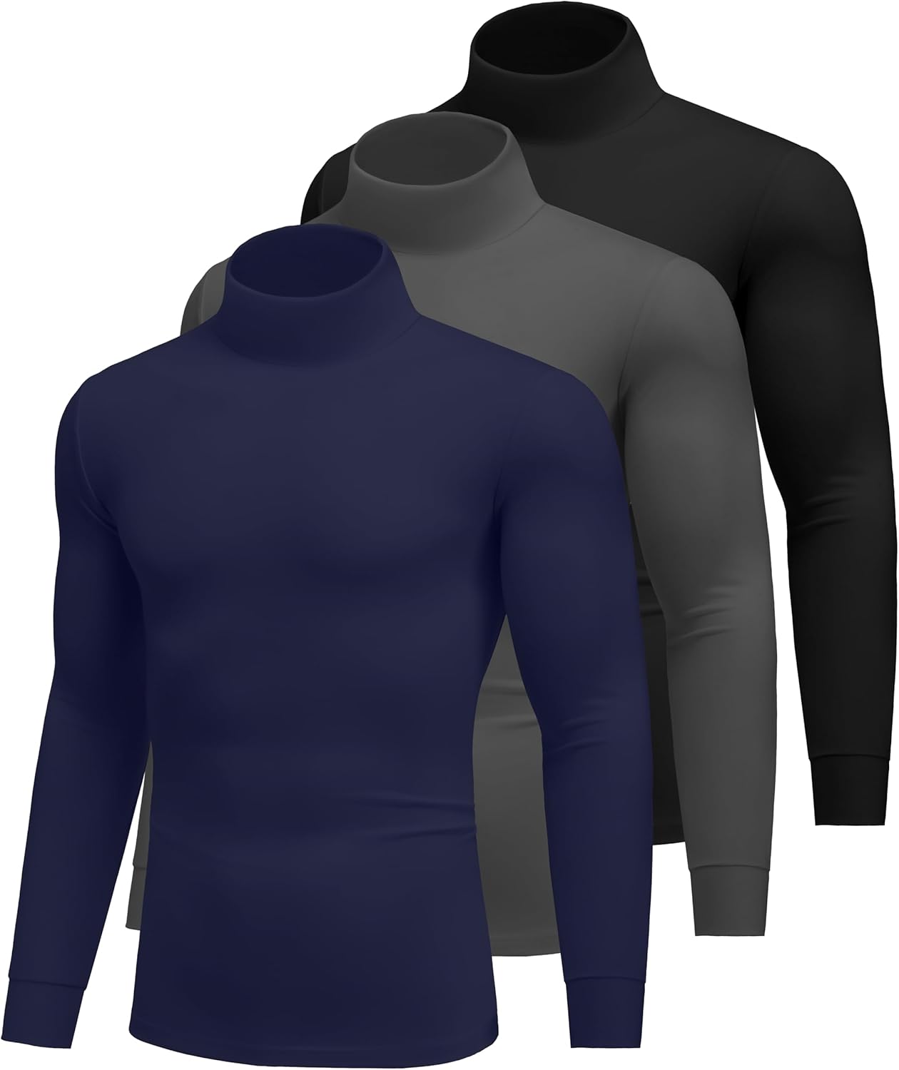Ekouaer 3 Packs Men Turtleneck Shirts Long Sleeve Thermal Tops Causal Lightweight Pullover S-XXXL