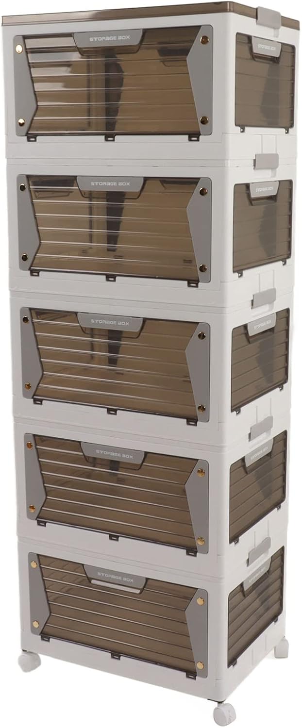 Walfront Stackable Storage Box Magnetic Stackable Storage Bins, Folding Box Container Folding Bins Suction Function PP Transparent Home Rolling