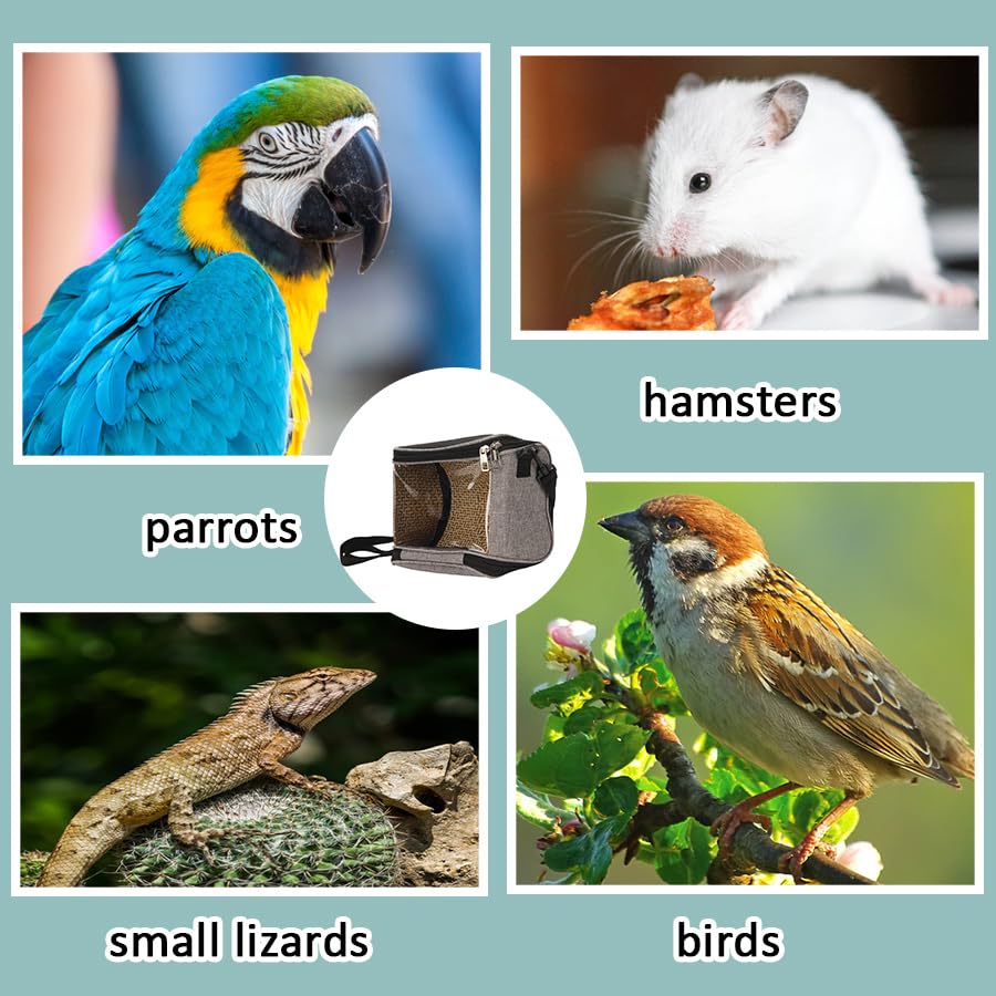Image of FLEXMAN Bird Carrier Bag, Portable Small Bird Travel Cage, Transparent Lightweight Breathable, Two Way Zipper Parrot Travel Cage with Side Pockets for Parrots, Birds, Hamsters, Small Lizards (Grey)