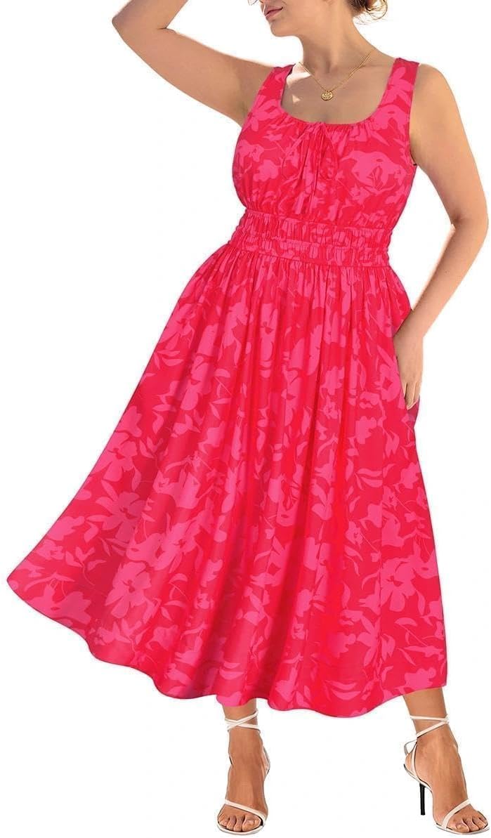 RITERA Women's Spaghetti Strap Dress Plus Size Boho Square Neck Maxi Dresses Beach Sundress Floral/Plaid/Solid XL-5XL