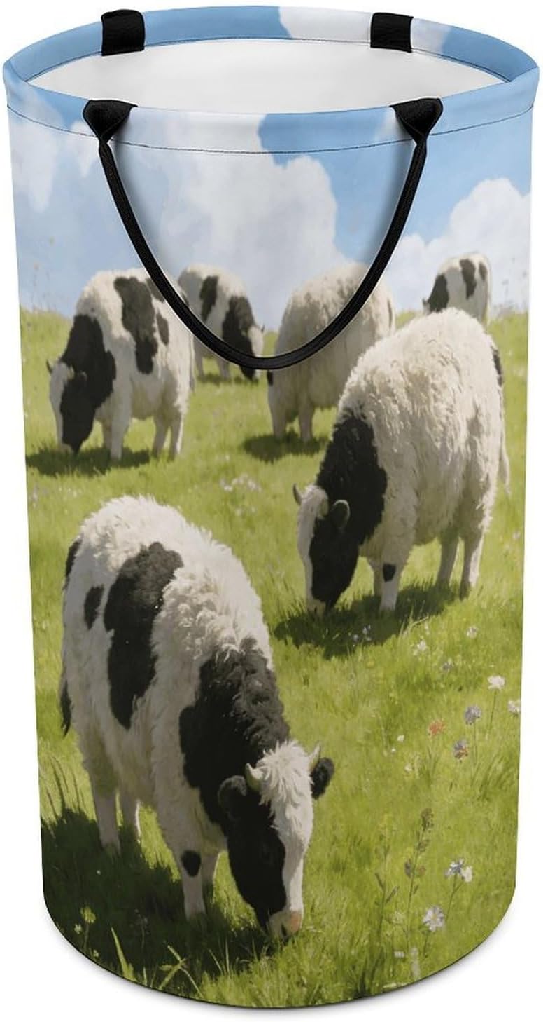 Cute Cows Watercolor Laundry Hamper 86L Waterproof Collapsible Clothes Basket with Double Handles Freestanding Foldable Laundry Basket Large Clothes Hamper for Bathroom