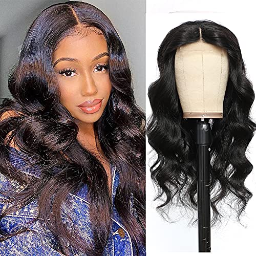 Amella Hair T Part Lace Front Wigs Human Hair Brazilian 4x4x1 Body Wave Lace Closure Human Hair Wigs for Black Women Pre Plucked with Baby Hair Natural Black 150% Density(12inch,4x4x1 T Part Wig)
