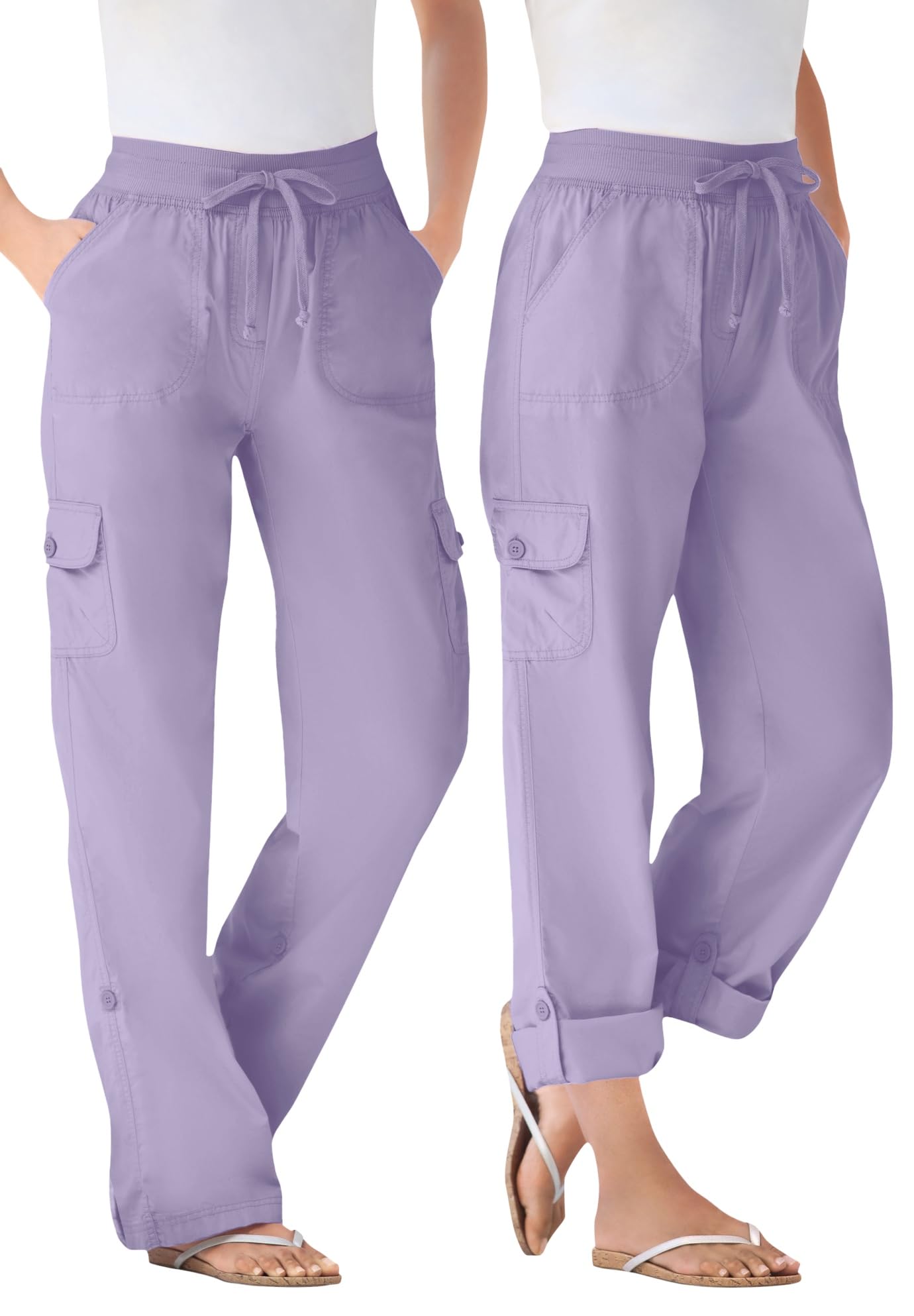 Woman Within Plus Size Convertible 2-in-1 Cargo Pant Capri Elastic Waist
