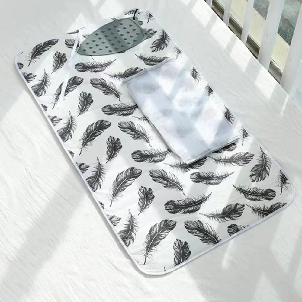 KFGISD, Travel Ironing Blanket, With Silicone Iron Rest Pad, Ironing Board Alternative Cover, Quilting ,Ironing Board Covers(Feathers)