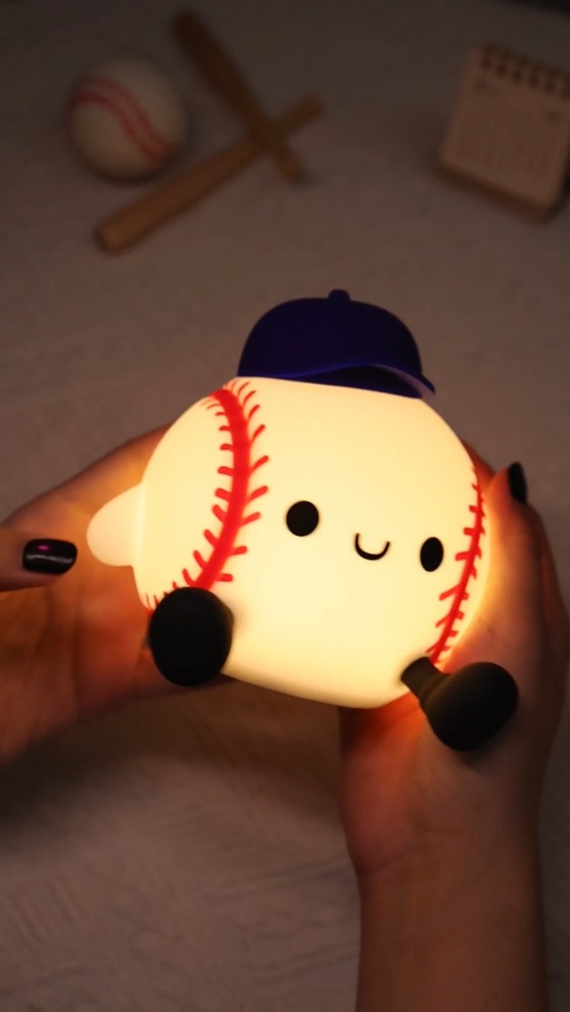 Image of OkiyiD Baseball Lamp, Dimmable Silicone Touch Night Light,Soft Glow Bedside Lamp for Bedroom or Desk Decor, Baseball Gift for Fans, USB Powered with Gentle Illumination