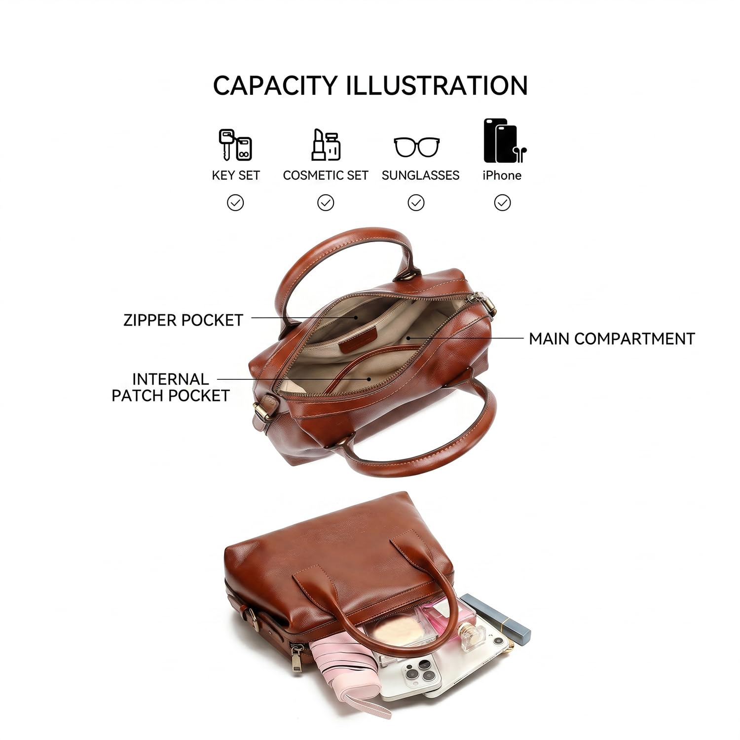 Mini Bolso Bowling de Piel Auténtica para Mujer, Bolso Almohada Clásico y Bolso Bandolera, Bolso de Mano Pequeño para Uso Diario y Viajes Negro