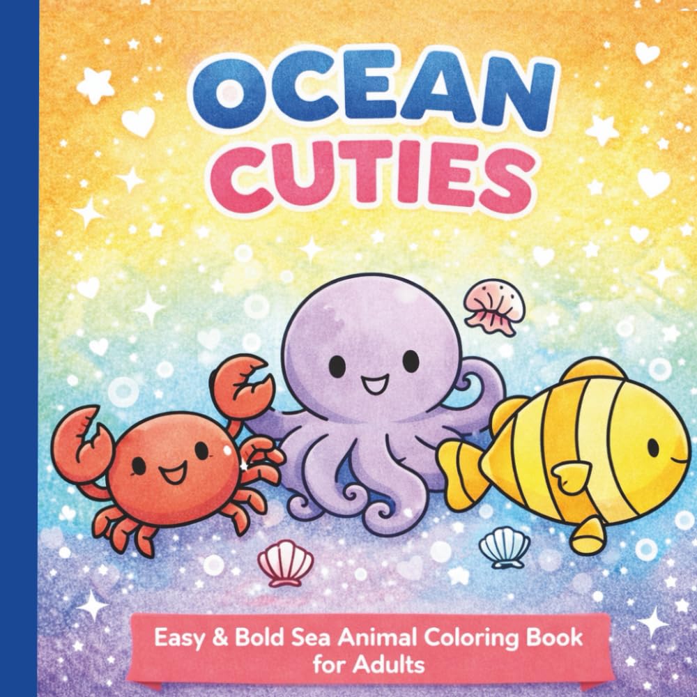 Ocean Cuties: An Easy & Bold Sea Animal Coloring Book for Adults Featuring Cute Ocean Creatures for Relaxation and Stress Relief