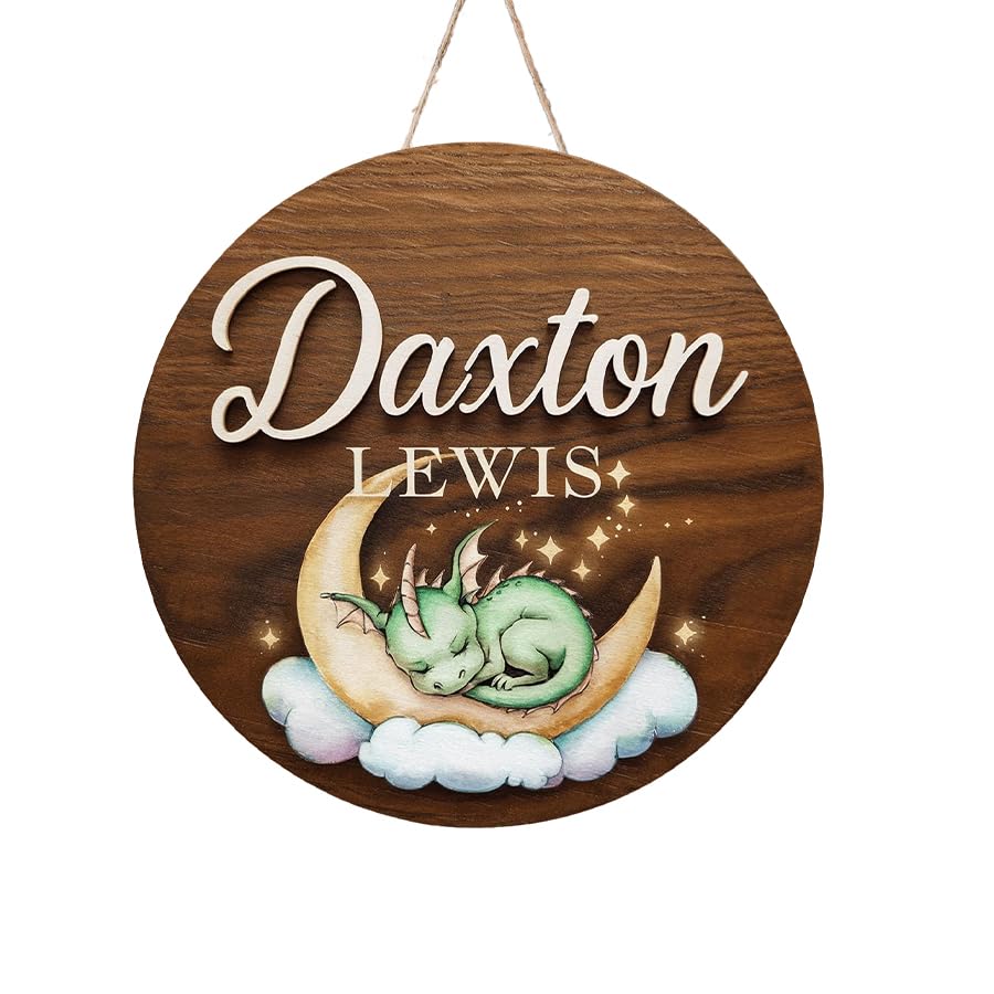 Personalized Baby Name Signs for Nursery, Green Dragon Sign for Baby Door Decor, Newborn Gifts for Boy, Boys Nursery Wall Bedroom Decorations, Mother's Day Gifts for New Mom Dad Gift