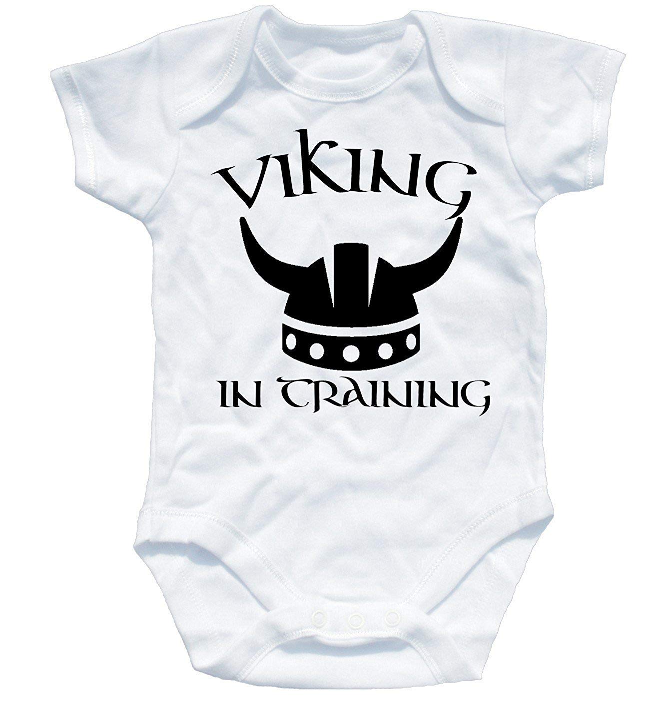 Naughtees Clothing - Viking in Training Babygrow Babysuit White 0-3 Months