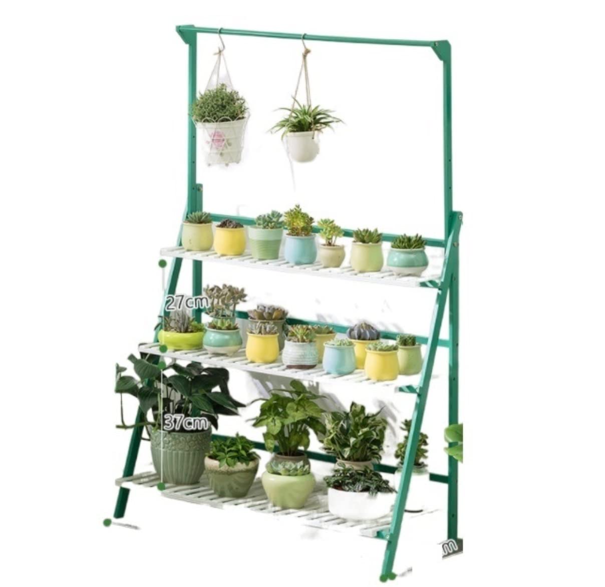 YYLMKMFC-AE Plant Stand Shelves Flower Holder 3-Tier Folding Pot Organizer Display Rack Adjustable Outdoor Shelf(Grün,40 * 100cm)