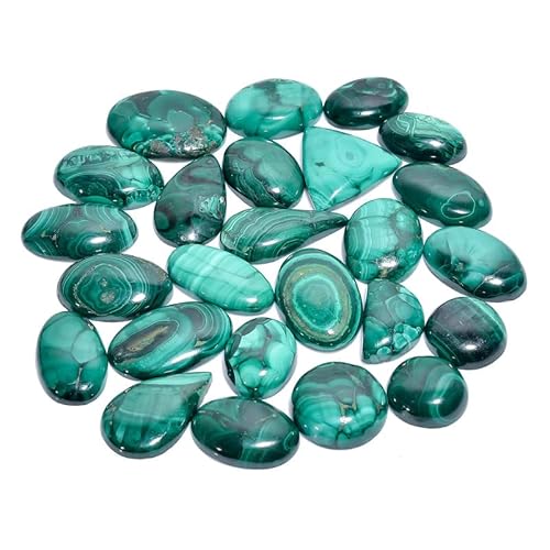 Damru™ Malachite 2 Pcs Natural Flat Back Mix A+ Quality Loose Cabochon For Jewelry Making, Wire Wrapping, Diy, Healing Rings Crystals, Pendants, Wedding Gift #TOP7
