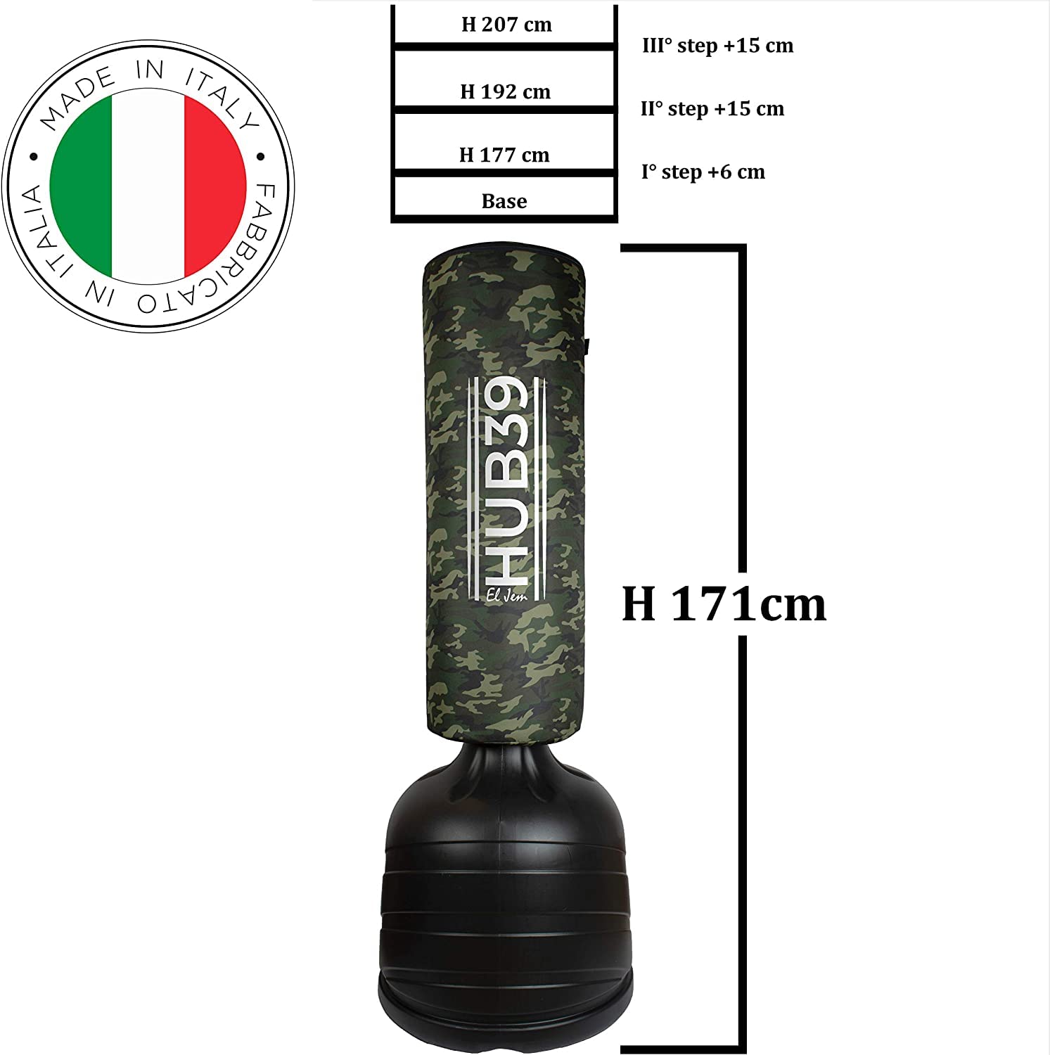 SACCO BOXE DA TERRA CON BASE - SACCO FIT BOXE PROFESSIONALE - Regolabile in 4 Altezze da 171 a 207 cm. (MILITARE MIMETICO) Chiedi info sui Modelli in pronta Consegna