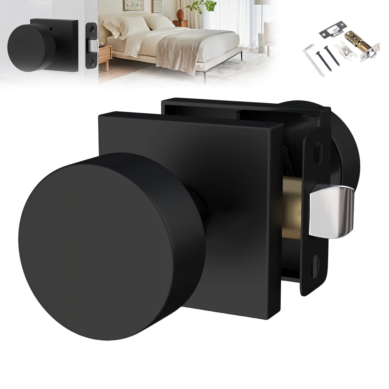 Modern Matte Black Door Knob - Privacy Lock -1