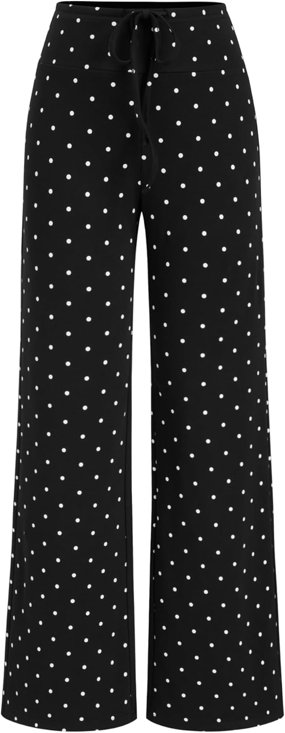 CIDER Women's Polka Dot Lounge Pants High Waist Loose Fit Wide Leg Drawstring Casual Trousers