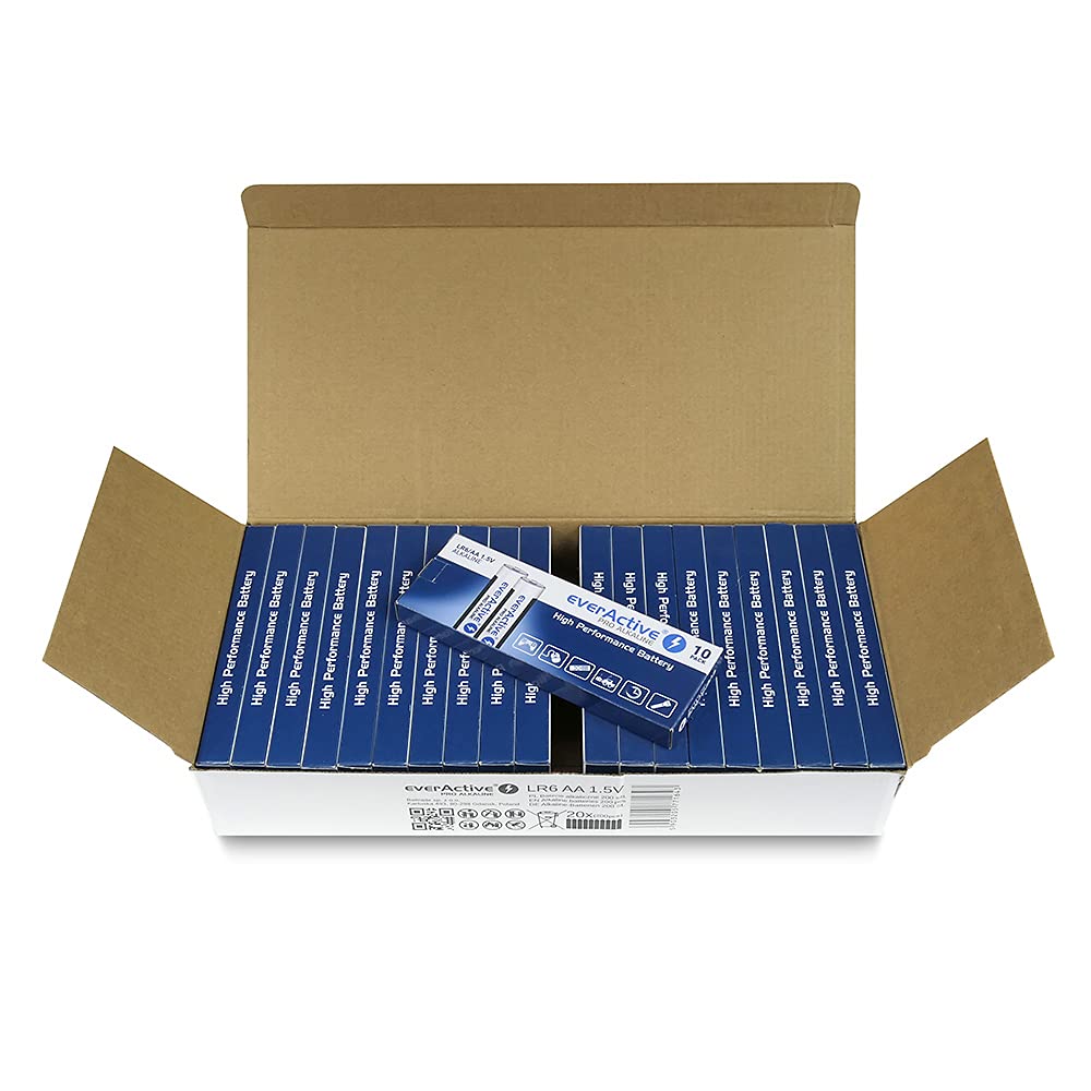 everActive Batterie AA, alcaline Pro, Mignon LR6 R6, 1,5 V, 10 anni, data di scadenza, confezione da 200 pezzi
