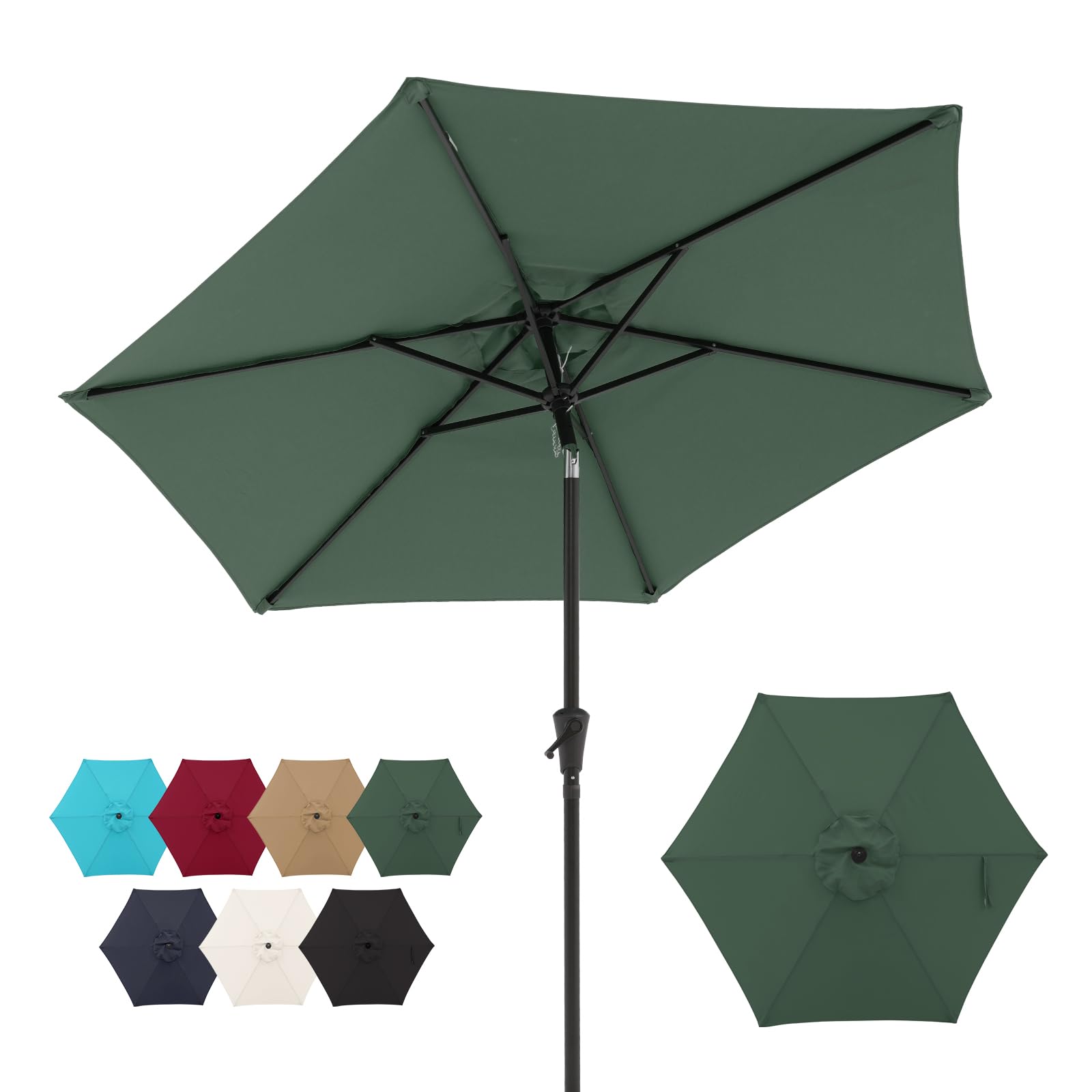 Verano Garden Patio Umbrella 7.5ft Outdoor Table Market Umbrella with Push Button Tilt & Crank for Patio, Dark Green