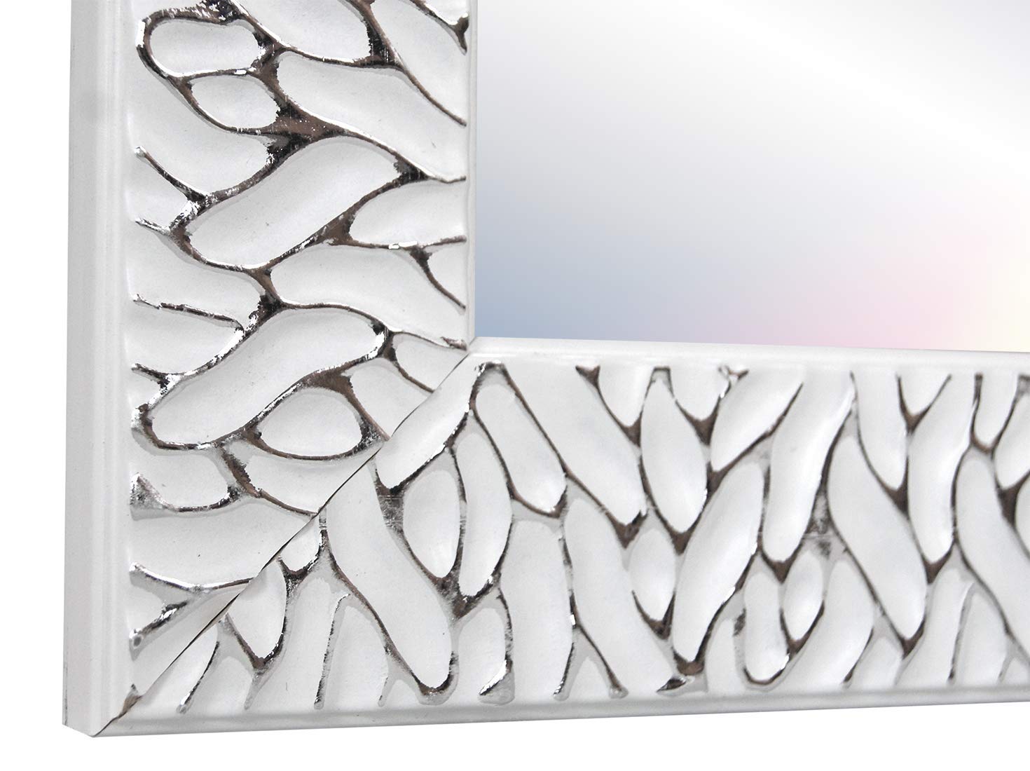 CHELY INTERMARKET MOD156 Espejo De Pared Cuerpo Entero Blanco Raya Plateado Estilo Decorativo 50x70cm Rectangular Marco Relieve Perfil Plano para Salón Dormitorio Oficina Fabricado En España