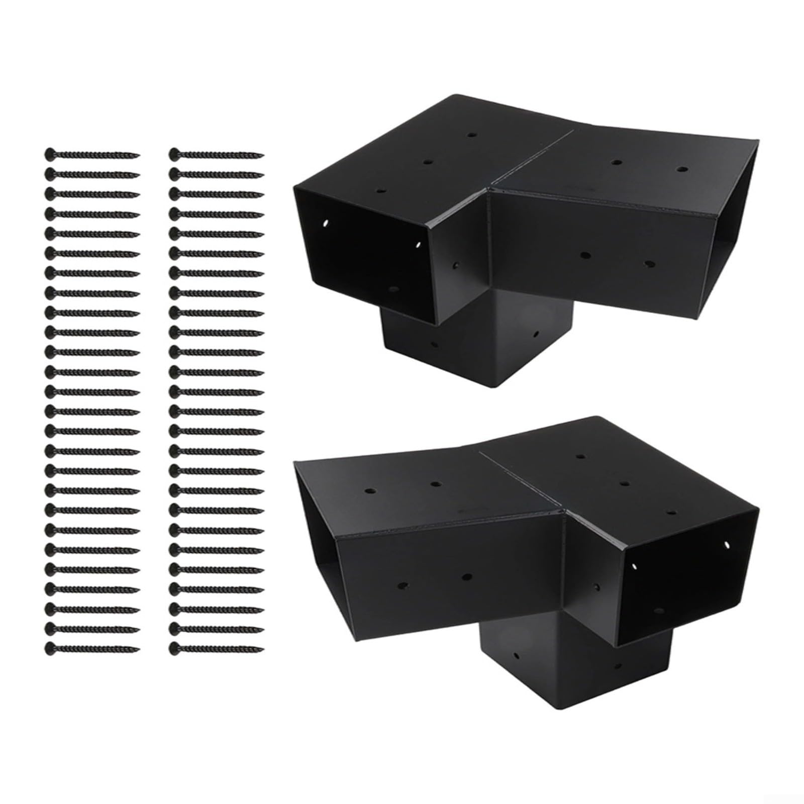Schwarze robuste Stahl-Pergola-Halterung, Wandhalterung, 3-Wege-unidirektionales Stützset mit Hardware für 10,2 x 10,2 cm Pfosten schräg Dachpavillon, Drei-Wege-Eckhalterung (links 15° + rechts 15°)