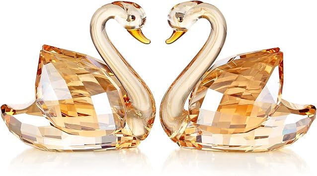 DOJOZ Crystal Swan A Pair Sparkle Valentines Day Sweet Gifts Figurine Collection Paperweight Table Centerpiece Ornament Gold