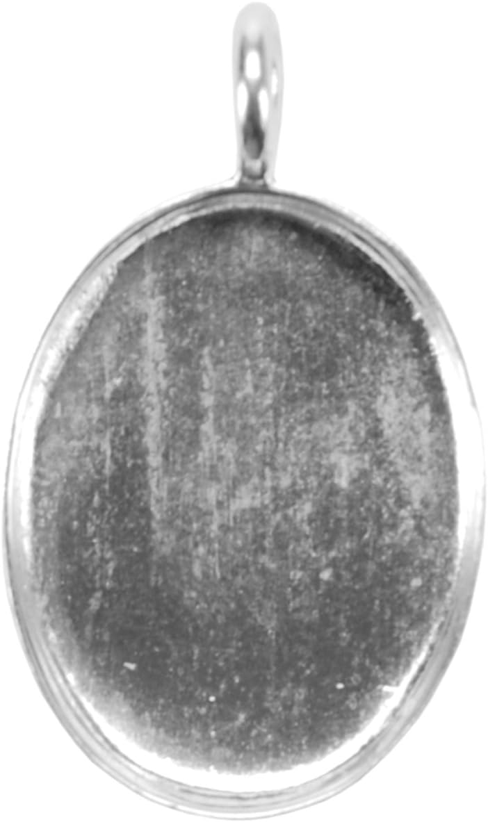 Base Elements Oval Pendant Base, 1/Pkg, Silver Overlay, 17-Millimeter-by-23.33-Millimeter