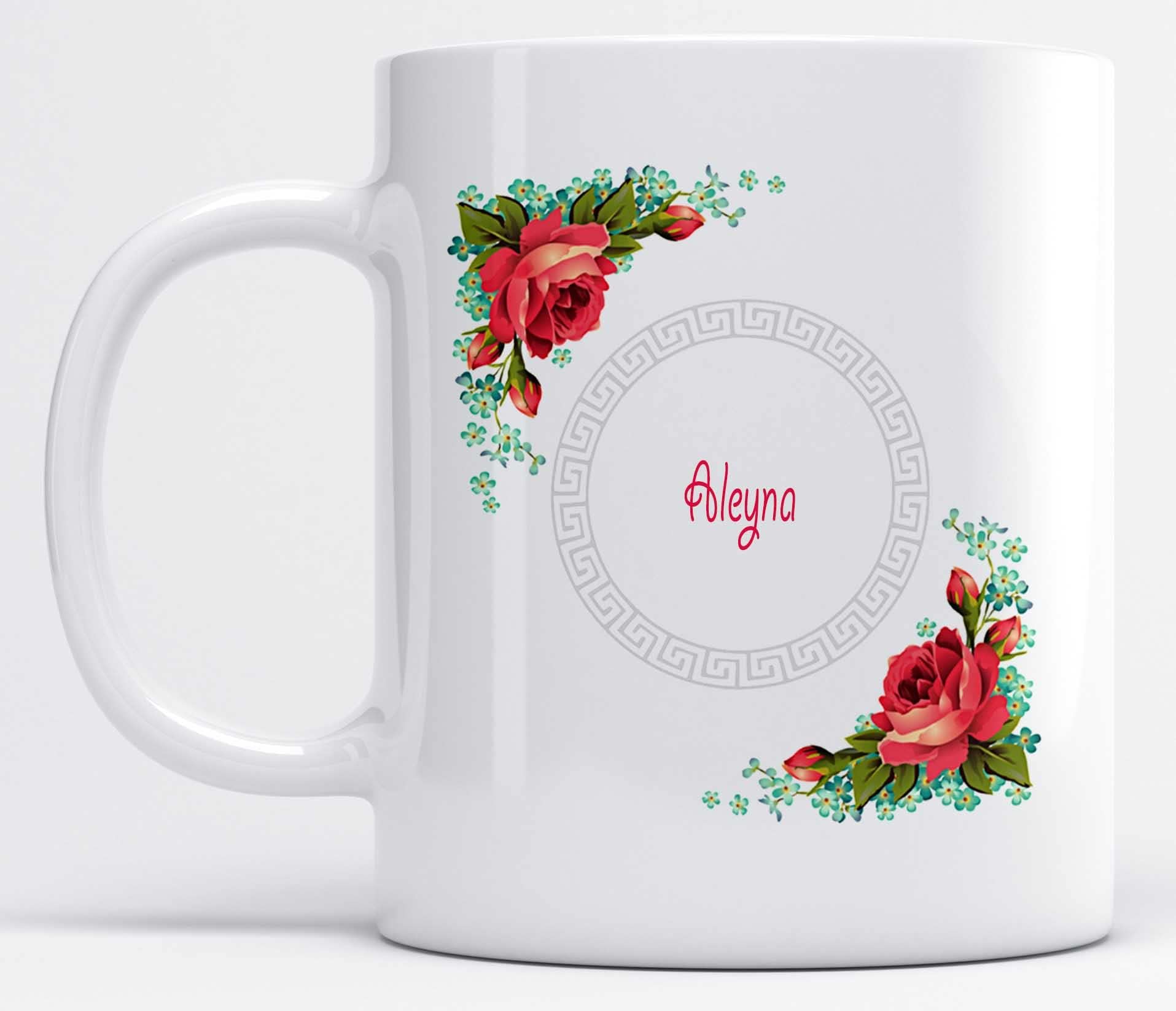 LOROFY Beautiful Floral Design Name Aleyna Printed Ceramic Coffee Mug (350ML)
