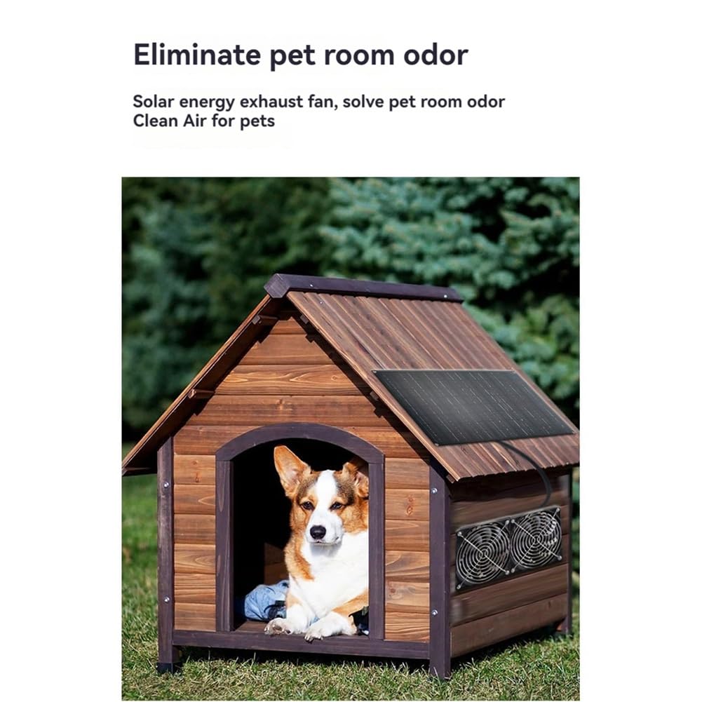 Solarbetriebener Ventilator für Hundehütte, 15 W, Wasserdichtes Solarpanel, Abluftventilatoren für Schuppen, Hühnerstall, Hundehütte, Belüftung