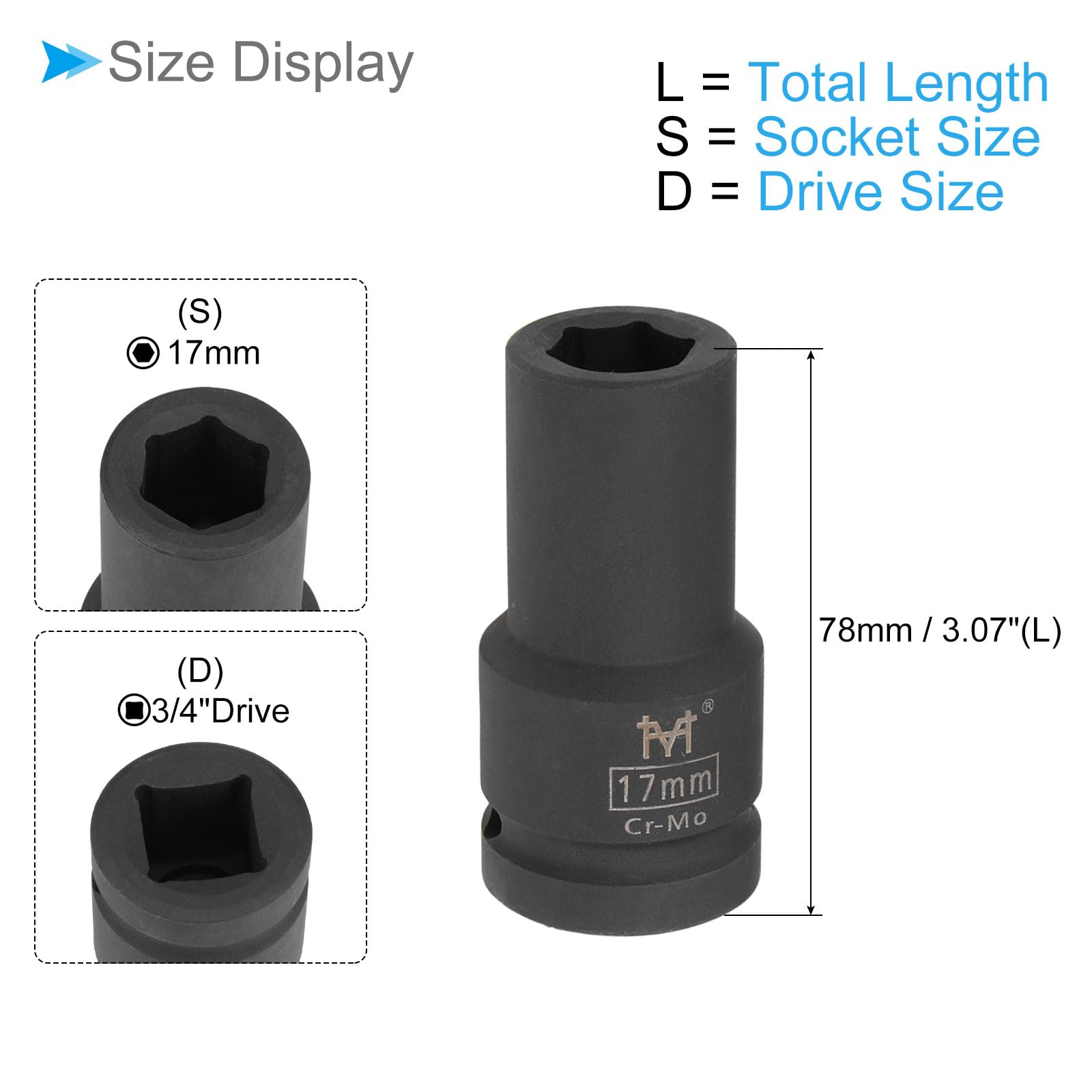 CoCud Deep Impact Socket, 3/4" Drive 17mm Socket, Cr-Mo Steel Hex Wrench Socket - (Applications: for Home Maintenance) - Image 2