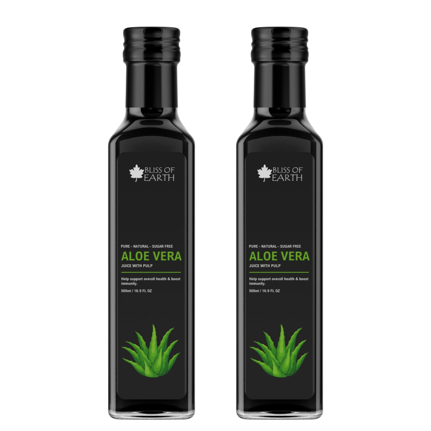 Bliss of Earth Aloe Vera Juice For Drinking With Pulp, Fresh Harvest Aloe Plants, Great For Hair & Skin, Improves Digestion, Zero Water, Zero Sugar, 500ml PET Bottle (Pack of 2)