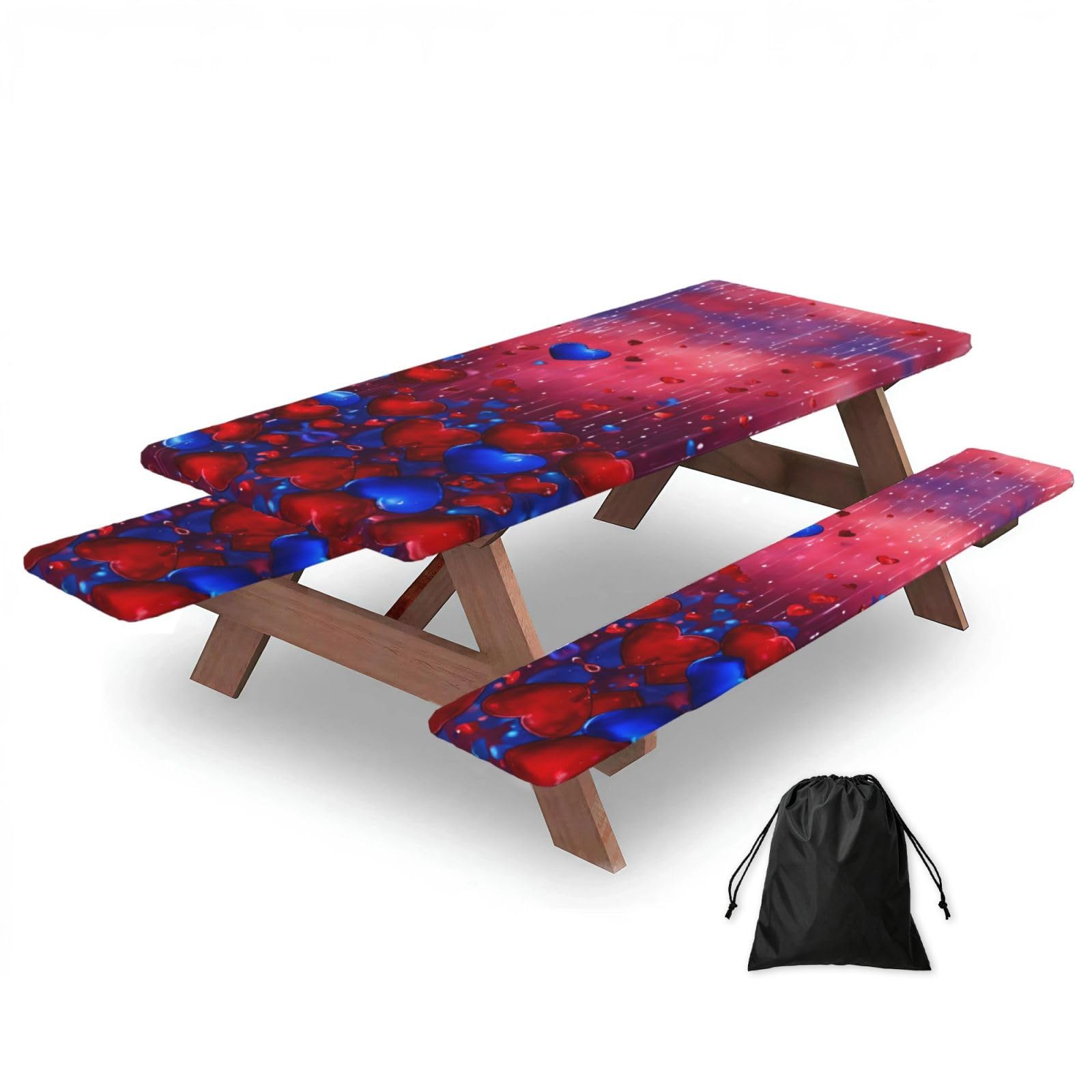 Abstract Heart Print 3 Pack Wipeable Picnic Bench Cover And Table Cover Lightweight Table Cloth For Camping Outdoor