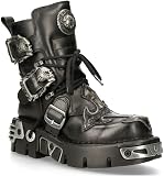 New Rock 407-S1 Argent Croix Boucle Bottines en Cuir Noir Gothique Punk Motard Chaussures de Mode 8 - 1